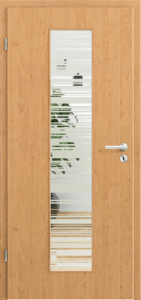 Moderne, schöne Innentür in CPL Erle, Maserung senkrecht mit Lichtausschnitt Rechteck 30XL, Position mittig mit Verglasung Frequency.
