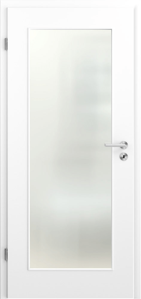 Moderne, schöne Innentür in CPL Weißlack, mit Lichtausschnitt XXL und Satinato Verglasung.
